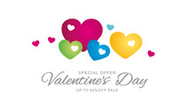 Valentines Day Special Offer 30 Percent Off Colorful Hearts White Background Banner