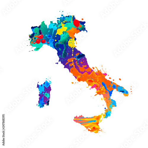 Photographie Italy. Silhouette of Italian map of splash paint