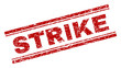 STRIKE seal print with grunge texture. Red vector rubber print of STRIKE caption with grunge texture. Text label is placed between double parallel lines.