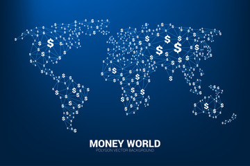 Poster - Vector Polygon line connect dollar currency money shape the world map. Concept for world of economy.