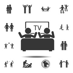 Watching TV with a friend icon. Simple glyph, flat vector element of friendship icons set for UI and UX, website or mobile application