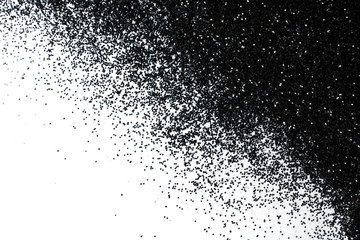 Shiny black glitter on white background, top view with space for text