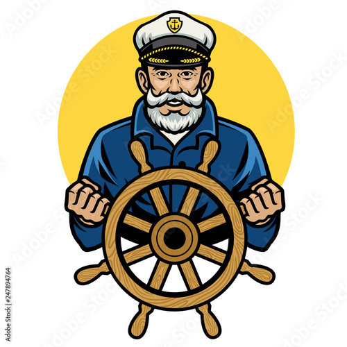 Cuadros en Lienzo old sailor captain holding the ship wheel
