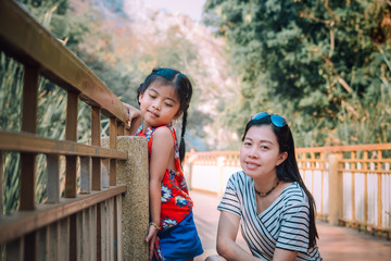 Portrait family asian of happy young mother and young daughter