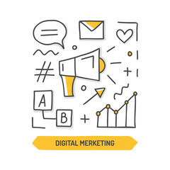 Poster - digital marketing doodle icon. web development. hand drawn vector illustration.