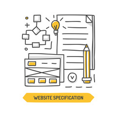 Poster - website specification doodle icon. web development. hand drawn vector illustration.