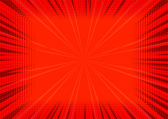 Aufkleber - Abstract comic red background for style pop art design. Retro burst template backdrop. Light rays effect. Vintage comic book style, halftone modern print texture, vector.