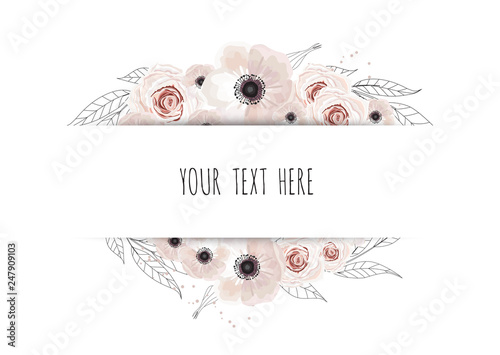 floral banner isolated on white background. wedding invitation, posters, save...