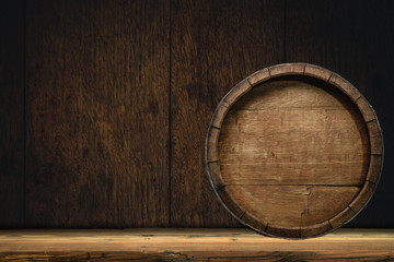 Poster - Wooden barrel and worn old table of wood.