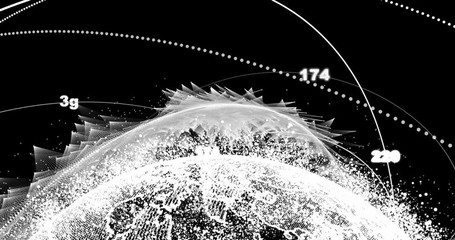Poster - abstract globe with particles and plexus structure. Digital technology planet with continent forming. Triangulated structure. Glows and particles. alpha channel