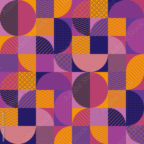 Orange and purple tile and seamless patch pattern.