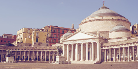 Wall Mural - Lion statue in Naples, Piazza del Plebiscito, San Francesco di Paola church