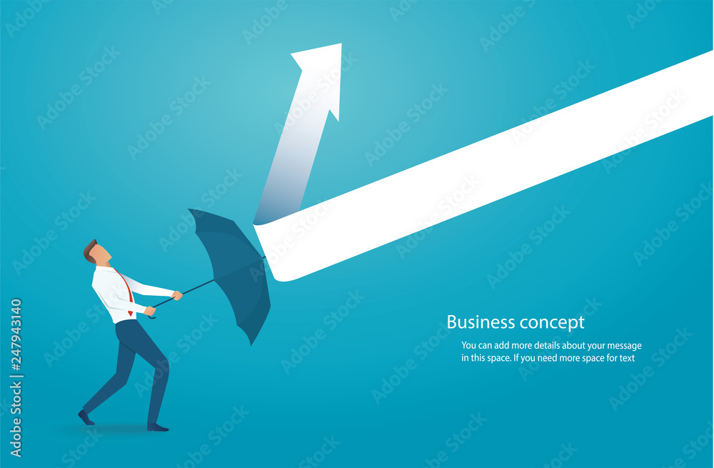Businessman with umbrella protecting himself from drawn arrows vector ...