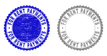 Grunge FOR RENT PAYMENTS Stamp Seals Isolated On A White Background. Rosette Seals With Grunge Texture In Blue And Grey Colors.