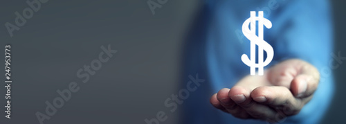 Cuadros en Lienzo Man hand holding dollar sign.