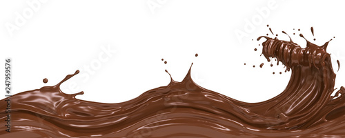 Cuadros en Lienzo wave of dark Chocolate or Cocoa splash, Abstract background, 3D illustration