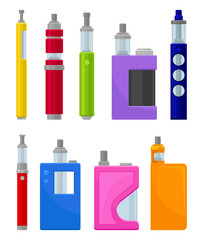 Wall Mural - flat vector set of various types of electronic cigarettes. modern devices for vaping. hipster equipm