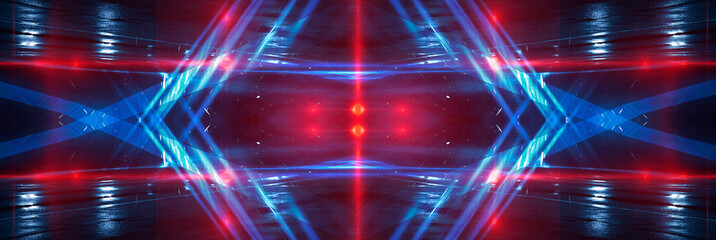 Wall Mural - Abstract blue background, portal, corridor. Abstract light, rays, neon, spotlights. Empty space scene.