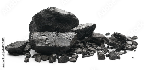 Fotografía black coal chunks isolated on white background