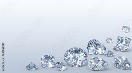 Cuadros en Lienzo Variously cut diamonds scattered along the image corner on light blue background