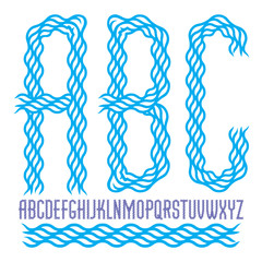 Poster - Vector lower case condensed English alphabet letters collection made using undulate lines, flowing rhythm.