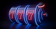 Futuristic Slot Machine Concept With Red And Blue Neon Lights Isolated On The Black Background - 3D Illustration