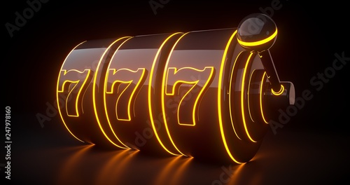 Cuadros en Lienzo Futuristic Slot Machine Concept With Orange Neon Lights Isolated On The Black Ba