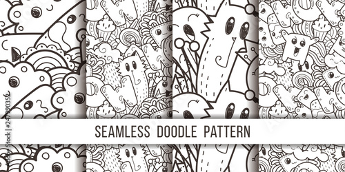 Collection Of Seamless Vector Patterns With Cute Cartoon