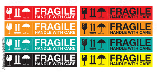 Fragile Handle With Care Sticker Or Label Collection Vector Eps 10 Stock Vector Adobe Stock