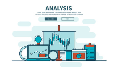 Wall Mural - Landing page template of business analysis. Modern flat design concept of web page design for website and mobile website. Flat vector illustration