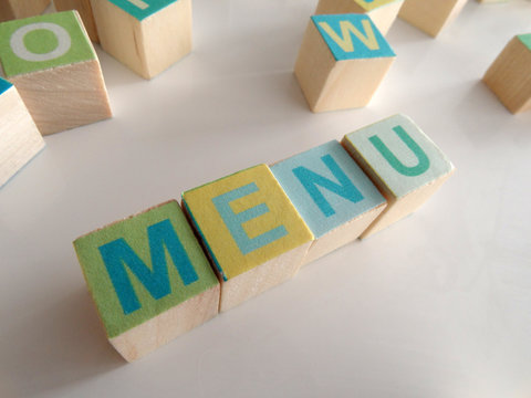 Menu written on Colorful Wooden Cubes