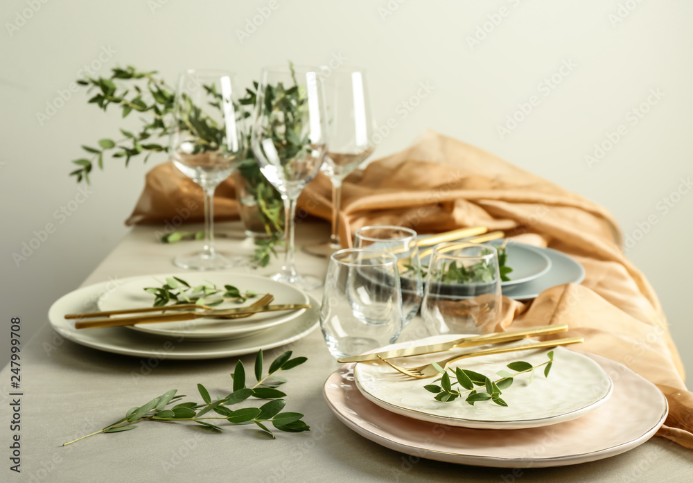Beautiful simple table setting in restaurant