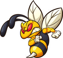 Angry Hornet, Wasp, Or Bee Mascot Clip Art. Vector Illustration With Simple Gradients. All In A Single Layer. 