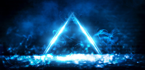 Wall Mural - background of an empty wall, a ray of light in the basement, smoke, neon light. magic