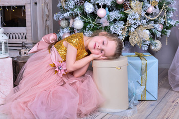 Wall Mural - little girl in a pink dress