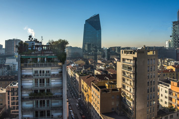 Fototapete - Milan skyline with modern skyscrapers in Porto Nuovo business district, Italy