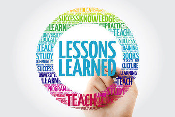 Wall Mural - lessons learned word cloud with marker, education concept background