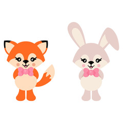 Wall Mural - cartoon cute bunny and fox with tie vector