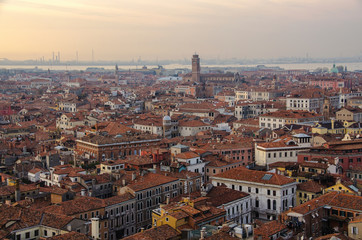 Wall Mural - Panoramic aerial cityscape of Venice with Santa Maria della Salute church, Veneto, Italy