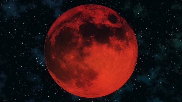 Wall Mural - Realistic seamless 3D animation of full lunar eclipse. Blood moon wax and wane through all lunar cycles: New moon, crescent, half, gibbous and full moon in loop. Earth satellite in 4k. Alpha matte