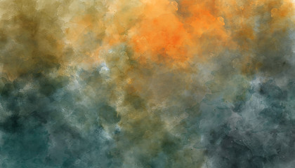Wall Mural - dark blue and orange abstract watercolor background