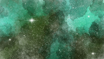 Wall Mural - Green watercolor space background. Illustration painting