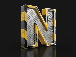 Poster - Yellow striped metallic font - letter N. Image with clipping path