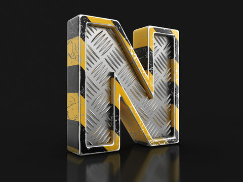 Yellow striped metallic font - letter N. Image with clipping path