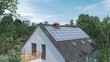 Modernes Eigenheim Haus Immobilie mit Solarzellen auf dem Dach 3D Animation