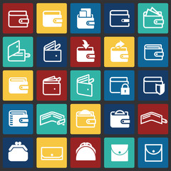 Poster - Wallet icons on color squares background for graphic and web design, Modern simple vector sign. Internet concept. Trendy symbol for website design web button or mobile app