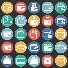 Poster - Wallet icons on color circles black background for graphic and web design, Modern simple vector sign. Internet concept. Trendy symbol for website design web button or mobile app