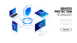 © CreativeCore - Website security system, device protection technology, futuristic holographic 3d isometric vector illustration