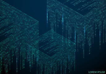 Poster - abstract texture with the encoding symbols of the numbers 1 and 0, placed on the sides of the cube.