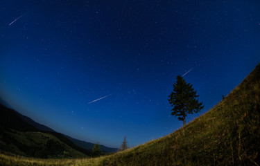 Perseide shower on the night sky in Romania 